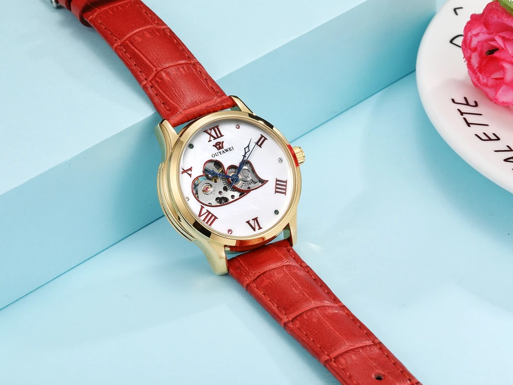 Автоматические механические часы женские наручные montre femme кожаный ремешок