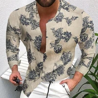 mens spring autumn large size s 3xl loose casual art print turtleneck cardigan long sleeve shirt
