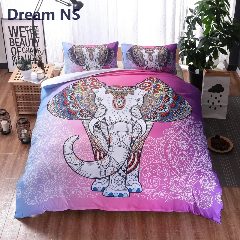

AHSNME Boho Bedding Set Pastel Elephant Duvet Cover Indian Tribal Quilt Cover Bohemian Bed Set Hippie Gypsy Bed Linens