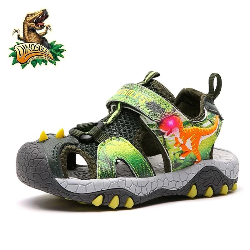Детские сандалии DINOSKULLS T rex 2020 детские летние со светодиодной подсветкой для