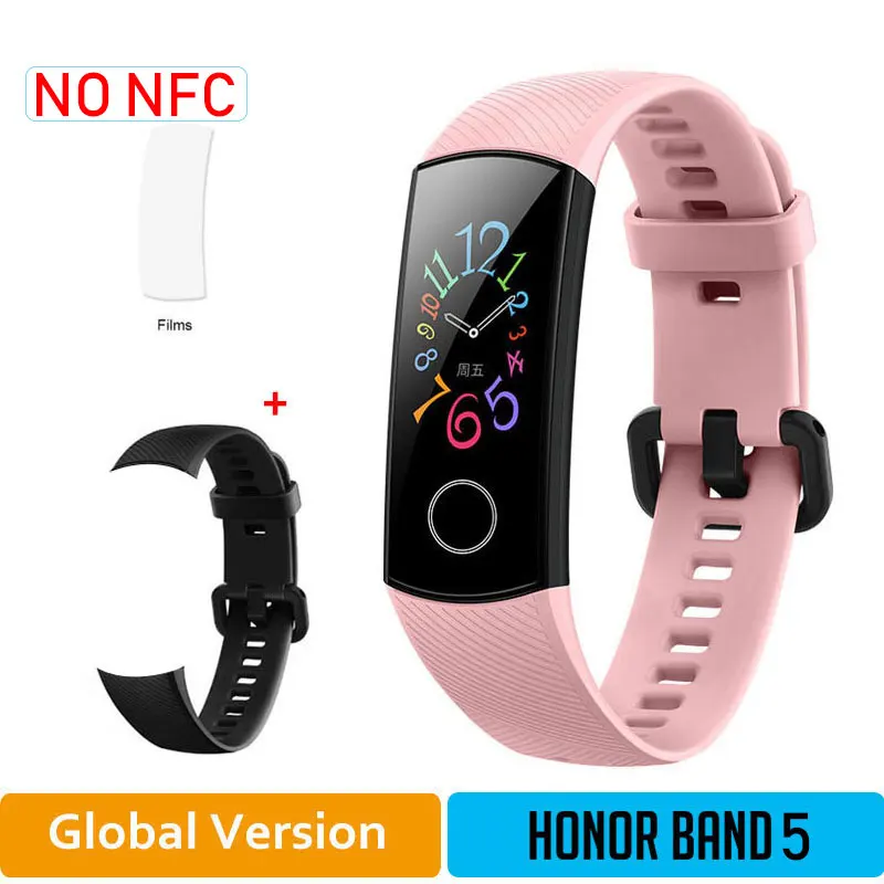 HONOR Band 5 NFC браслет умный кислород крови несколько циферблатов активности пульсометр фитнес трекер сна шагомер глобальная версия - Цвет: GLPink5moB