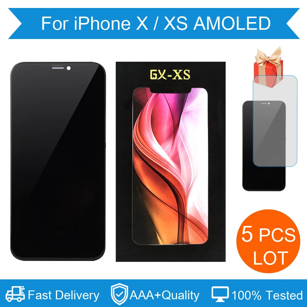 Pantalla LCD AMOLED GX para iPhone X XS, repuesto de montaje de digitalizador t&aacute;ctil, reparaci&oacute;n perfecta, AAA +++, 5 unids/lote-0