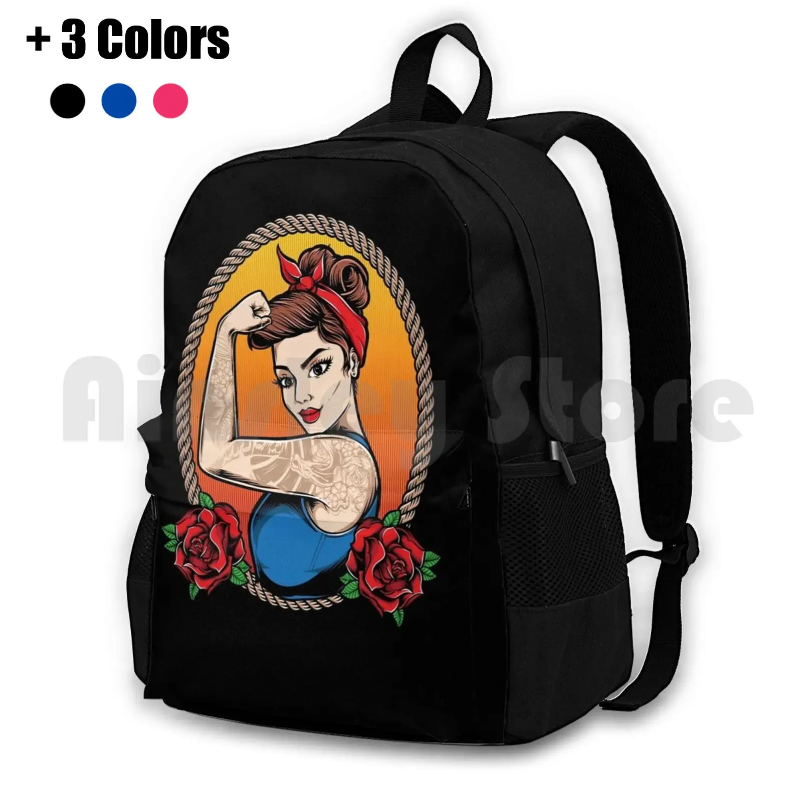 

Strong Woman Outdoor Hiking Backpack Riding Climbing Sports Bag Womens Girls Strong Cartoon Movie Cinema Feminism Superhero