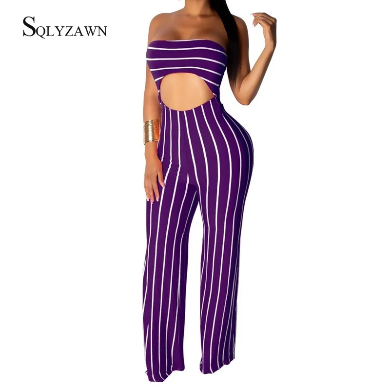 Женский сексуальный комбинезон в полоску без бретелек с вырезами уличная мода