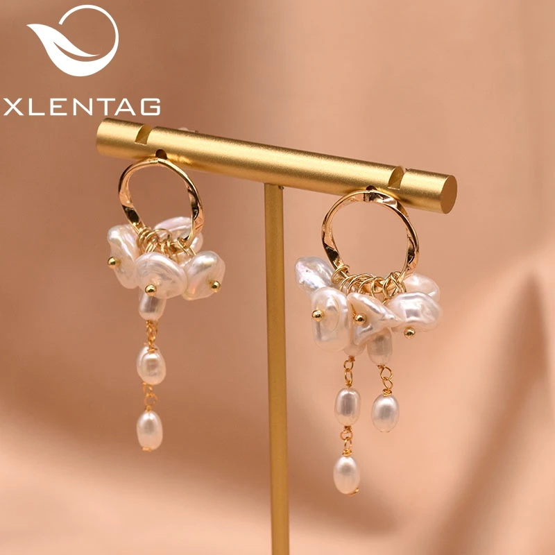 

XlentAg Natural Fresh Water Baroque Pearl Boho Dangle Earrings For Women Party Wedding Tassel Earring Luxury Jewelry GE0545
