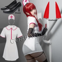 anime chainsaw man makimapower nurse uniform cosplay costume outfits halloween carnival suit stockings gloves headdress and wig