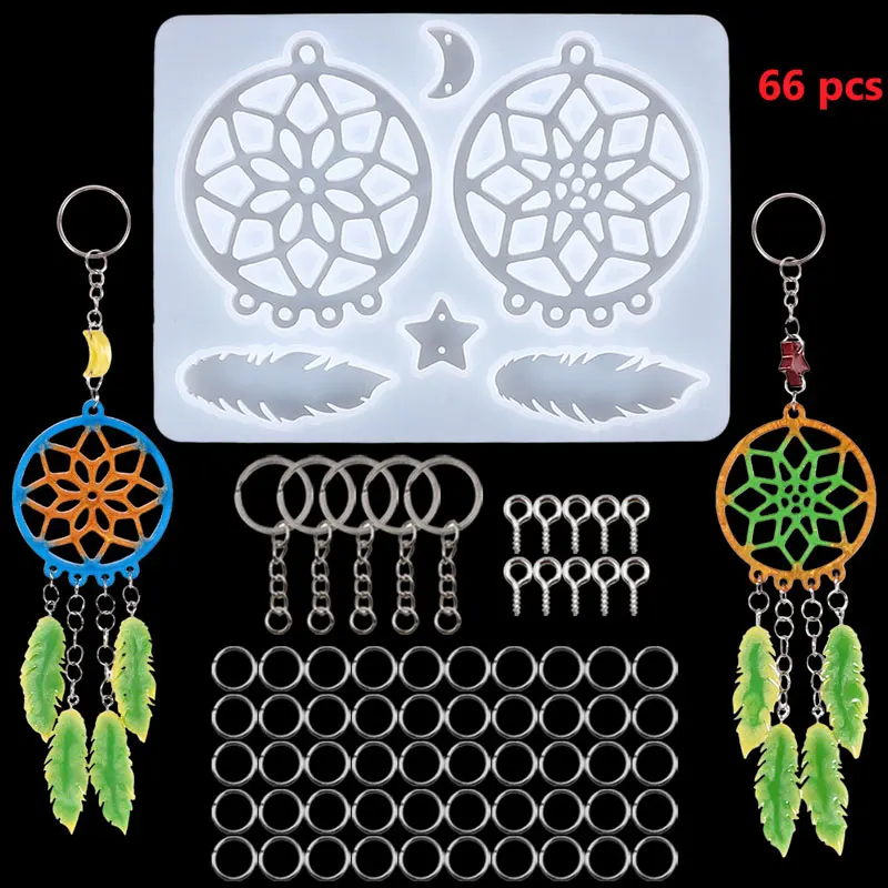 

66PCS/lot diy crystal epoxy resin mold set dream catcher wall decoration keychain silicone mold creative jewelry