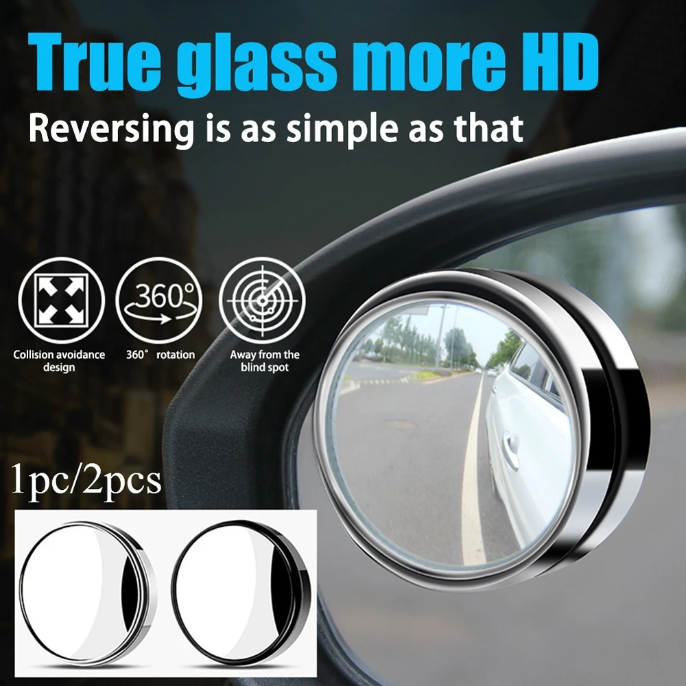 

2pcs 360-degree Wide Angle Adjustable Rotation Round Car Rearview Auxiliary Blind Spot Mirror Car Accessories