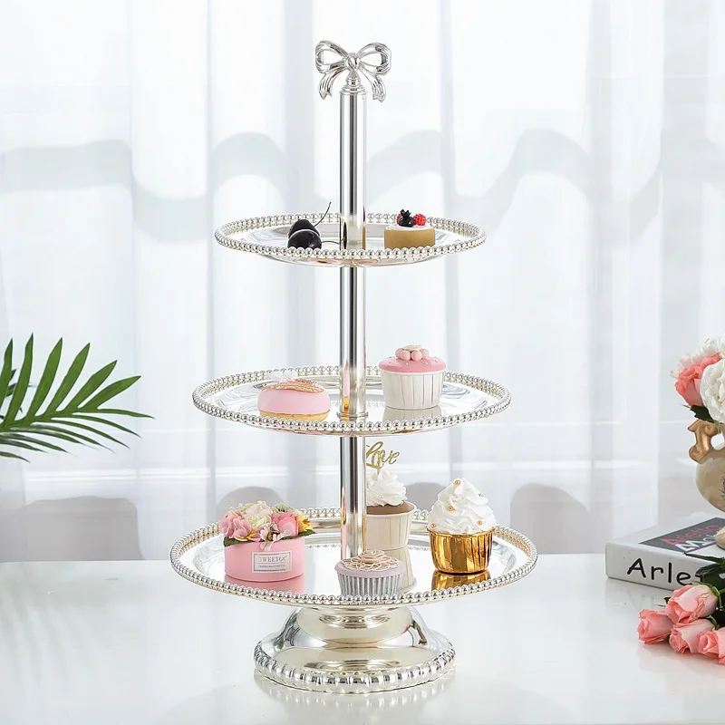

SilverPlated Three-Tier Cake Stand Cold Meal Afternoon Tea Dessert Stand Large Fruit Plate Wedding Dessert Table Decoration Rack