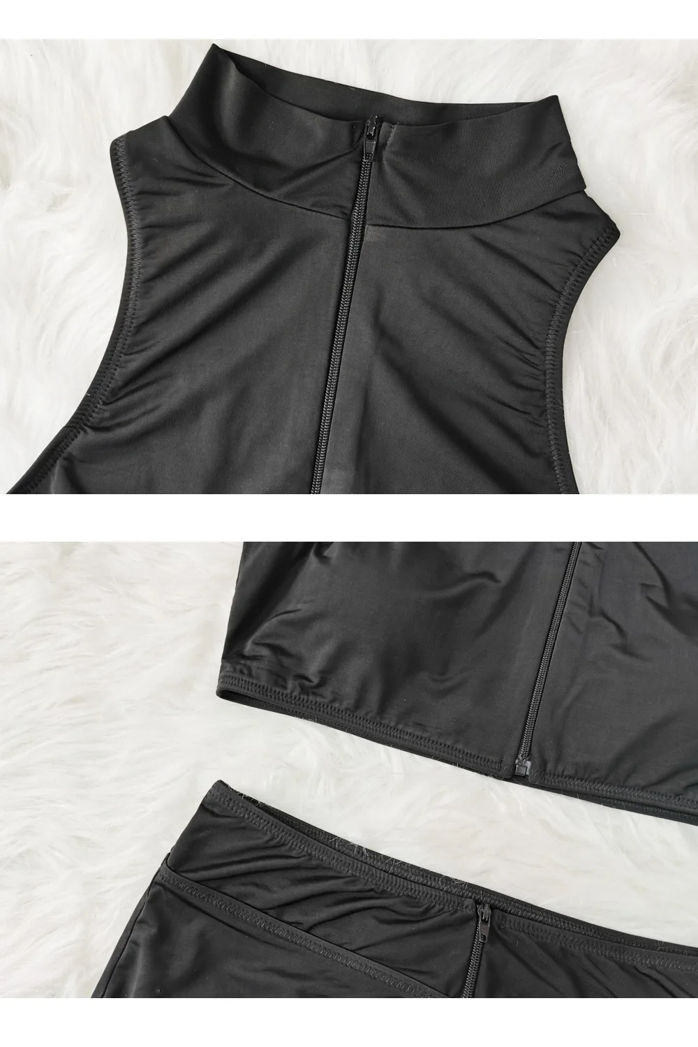 

Ins Style Black Sexy High Neck Zipper Vest High Waist Split Swimsuit Fashion Surfing Black Swimsuit Swimwear Women 2021