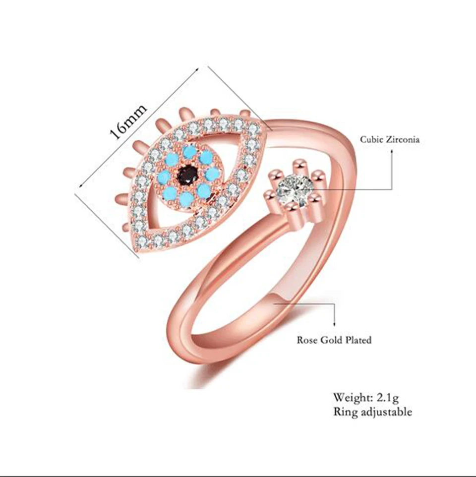 Регулируемое кольцо с цирконом глаз демона кольца из медного сплава покрытием