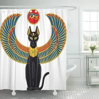 fabric shower curtain egypt of egyptian cat with wings white scarab beetle black culture elegance grace ative bathroom treated