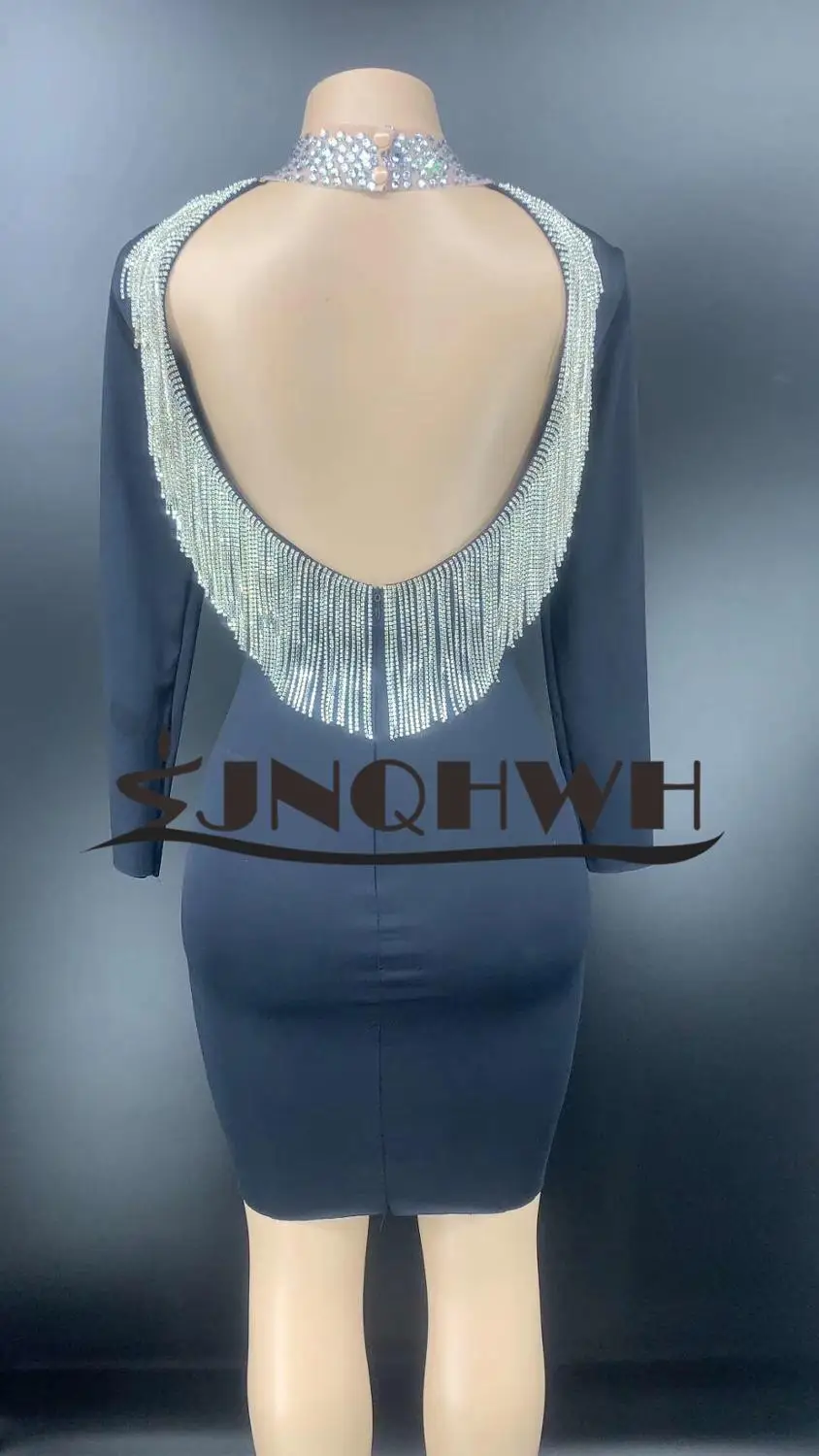 

2020 New women Elegant grey Beading Sexy O-Neck long sleeve Celebrity Evening Party Bandage Dresses