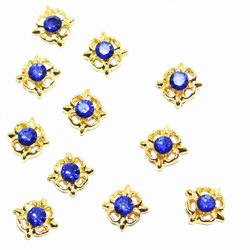 20 шт. Полые Цветы золотые стразы для дизайна ногтей украшения подвески блестящие