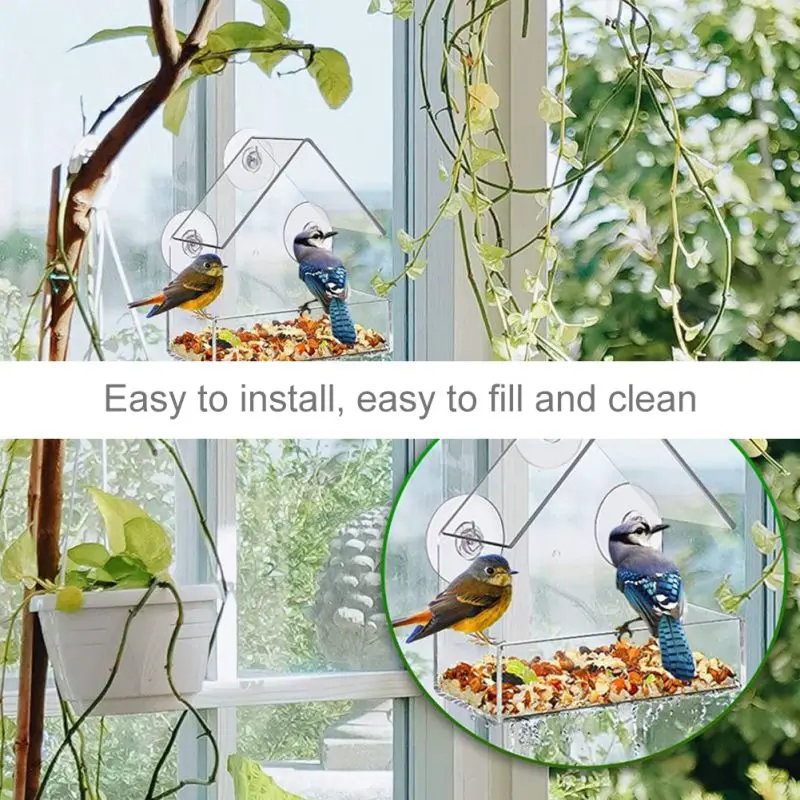 

Creative Window Feeder - Big Bird House Outside. Removable Sliding Tray With Drain Hole. Most Suitable For Wild Birds. Transpare