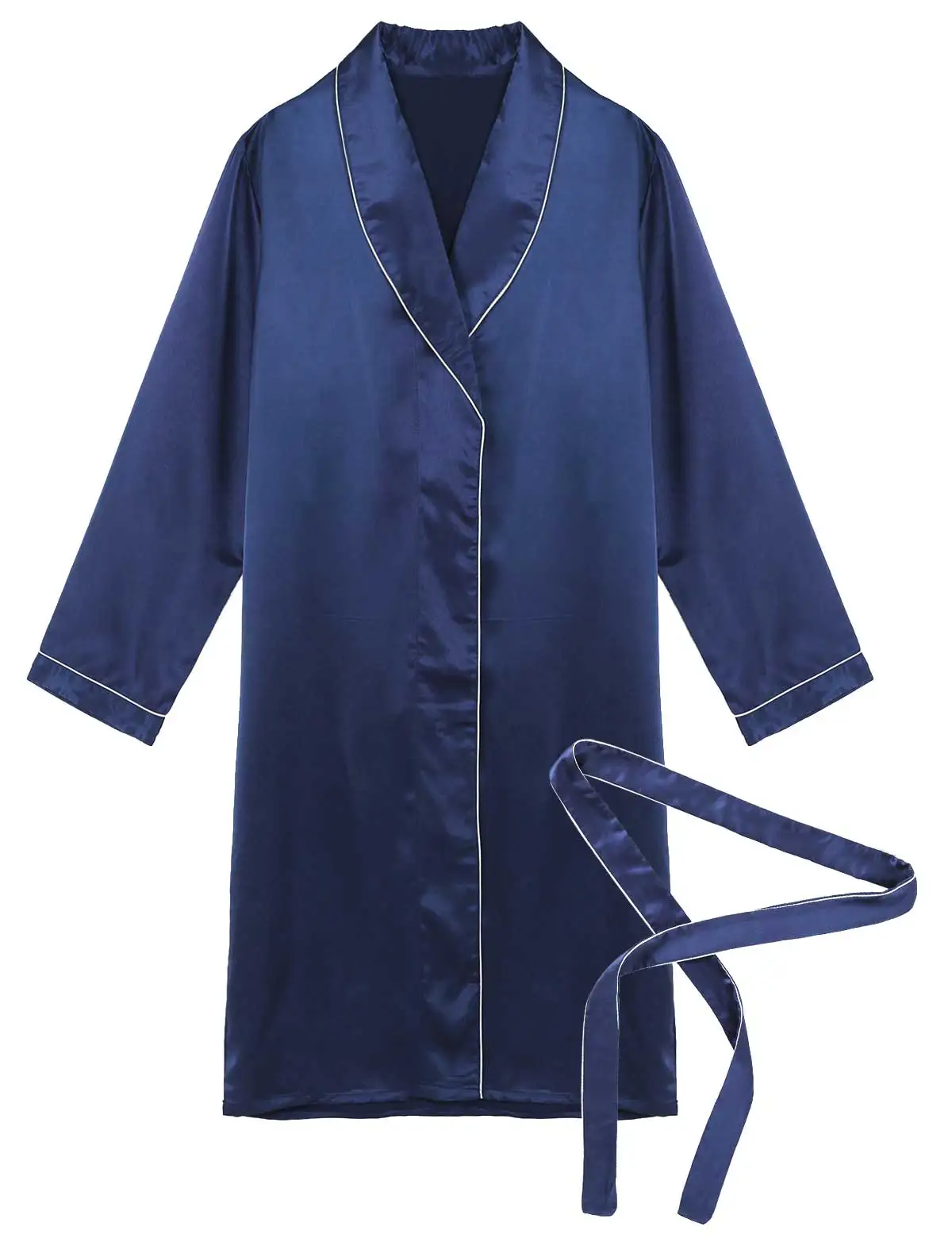 Men Casual Silky Satin Bathrobe Nightgown Long Sleeves Comfort Kimono Robe  Loungewear