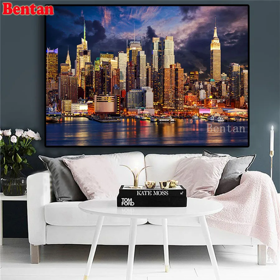 Алмазная живопись &quotсделай сам&quot 5D мозаика здания Нью-Йорка Манхэттена пейзаж