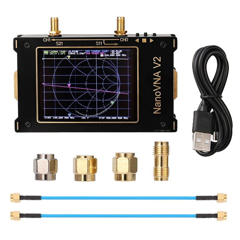 

3.2 Inch Vector Network Analyzer S-A-A-2 NanoVNA V2 Antenna Shortwave HF VHF UHF Tester with Press Pen Black Gold