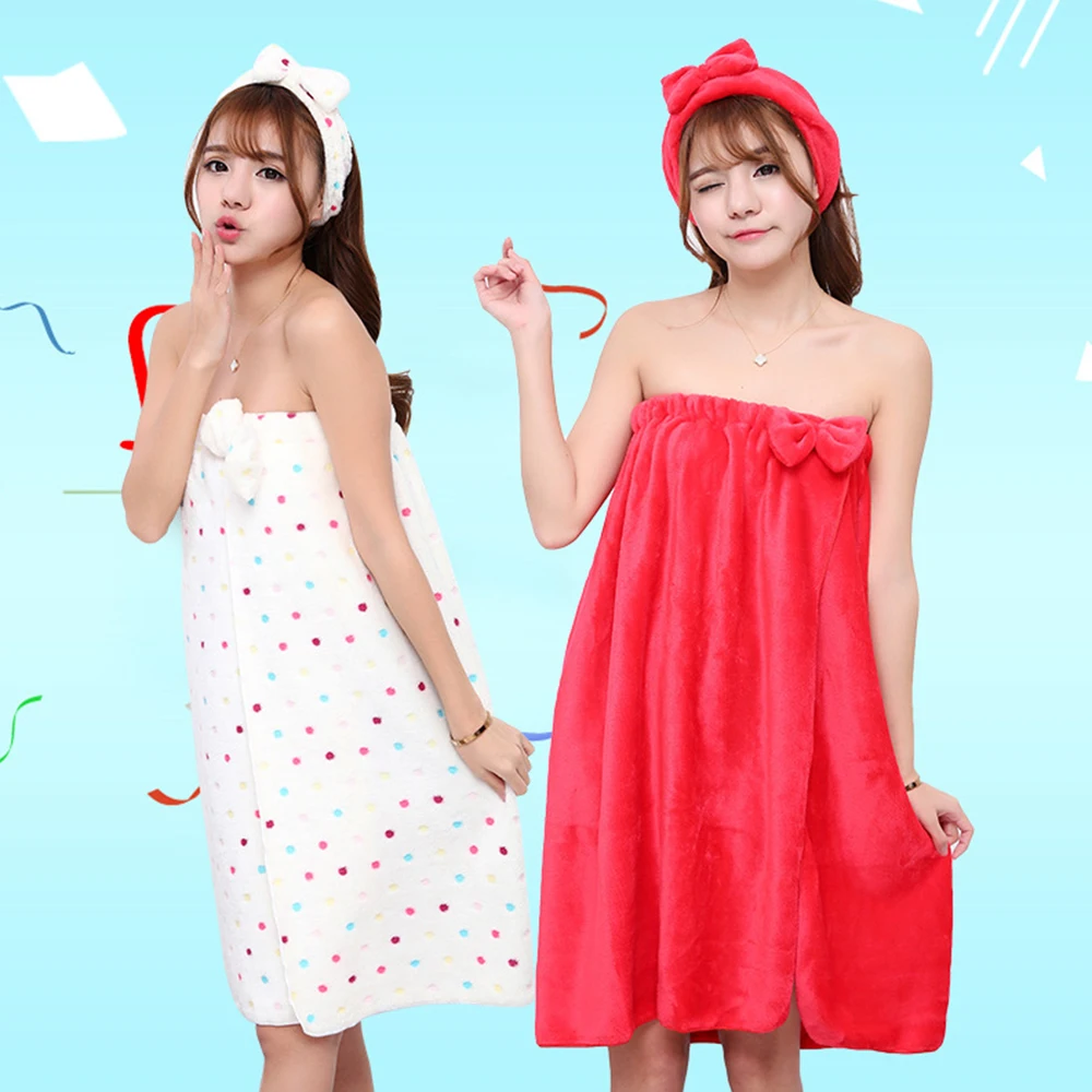Butterfly Knot Bath Towel With Headband Set Flannel Super Absorbent Soft Wearable Nightwear Skirt Spa Beach Towels | Дом и сад