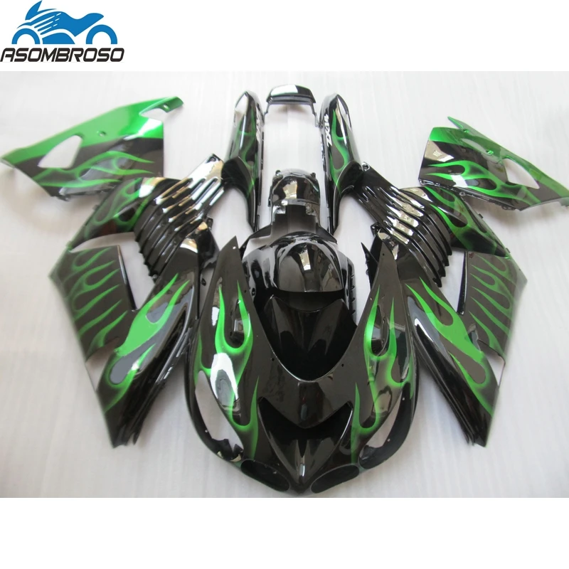 

Green Flames Black Injection Boldyworks for Kawasaki Ninja ZX14R fairing kit 2006-2008 fairing set zx14r 06 07 08 GJ53