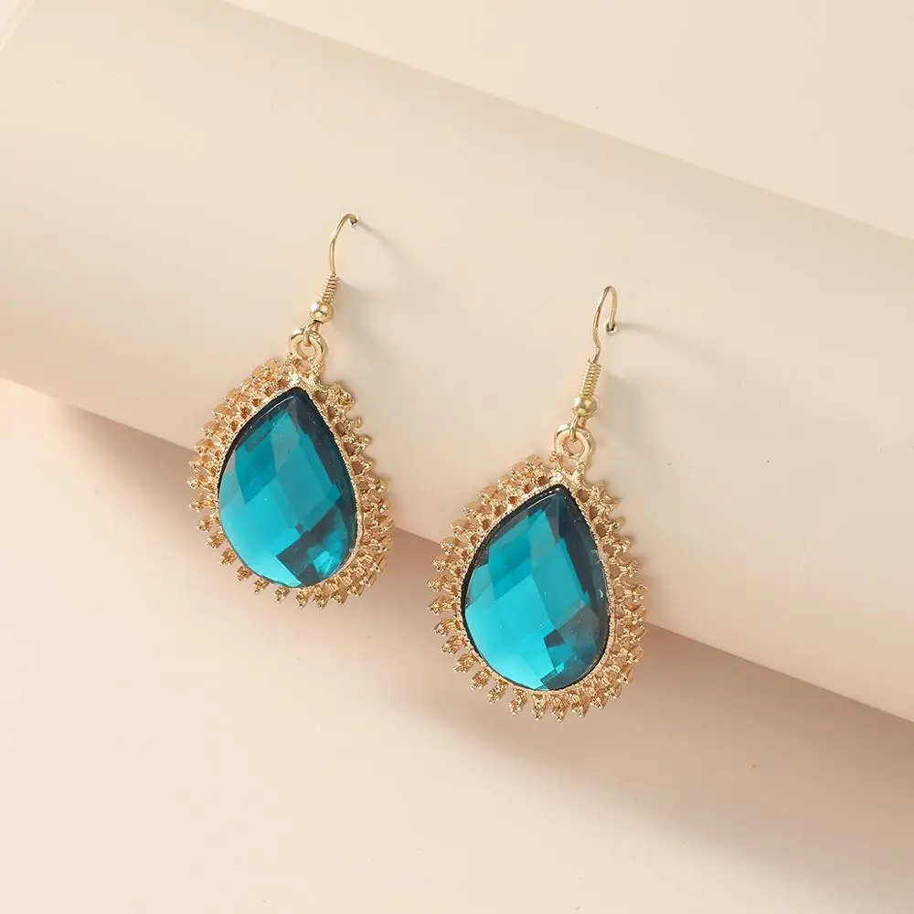 Bohemian Blue Color Carved Earrings Fashion Indian Jewelry Vintage Gypsy Crystal Water Drop for Women | Украшения и аксессуары