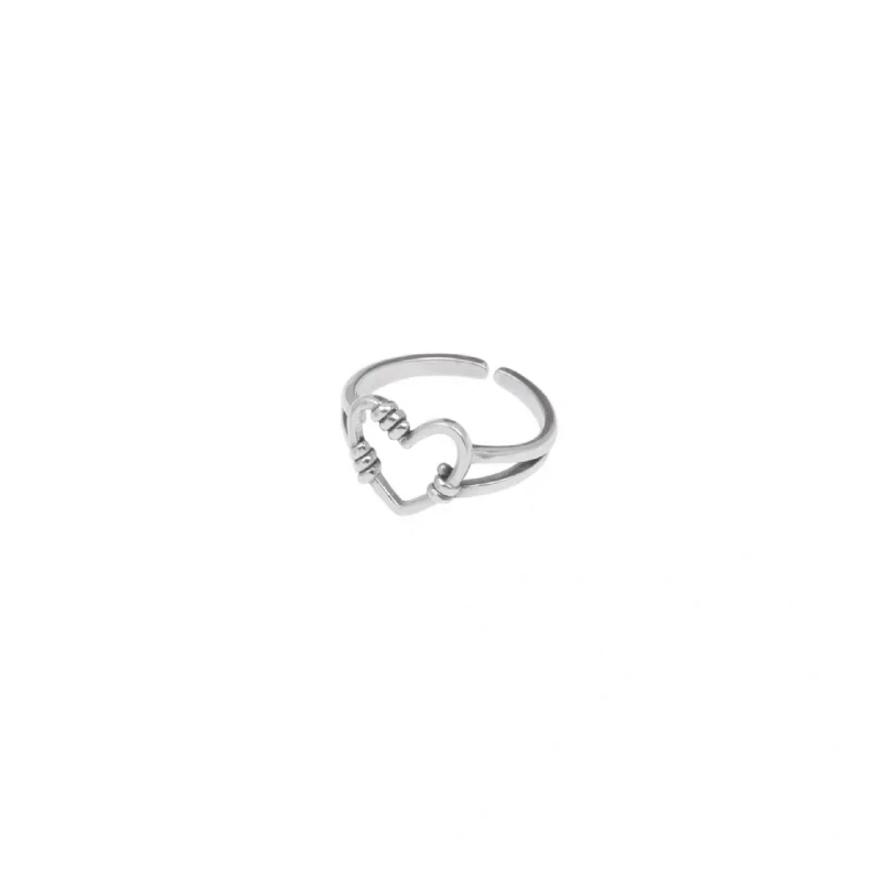 

2021 New Silver Color Hollowed-out Heart Shape Open Ring Design Cute Fashion Love Jewelry for Women Girl Gifts Adjustable