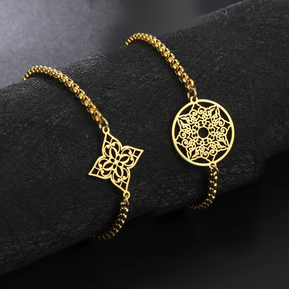 

Женский браслет-амулет с цветком жизни, из нержавеющей стали