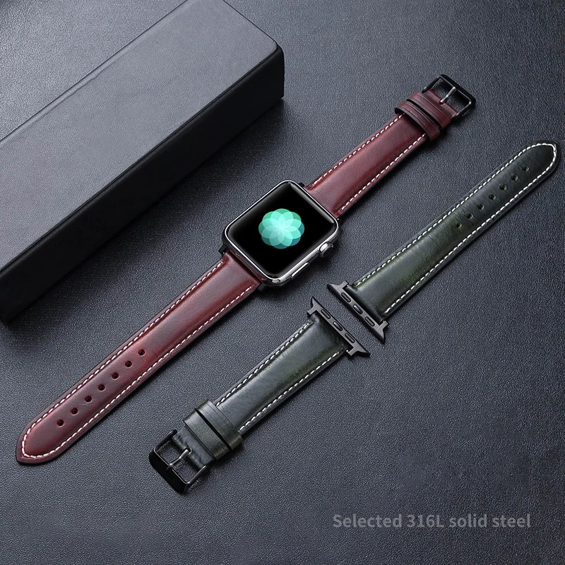 

Leather strap For Apple watch band 44mm 40mm iWatch band 38mm 42mm Genuine leather watchband bracelet for Apple watch 6 5 4 3 se