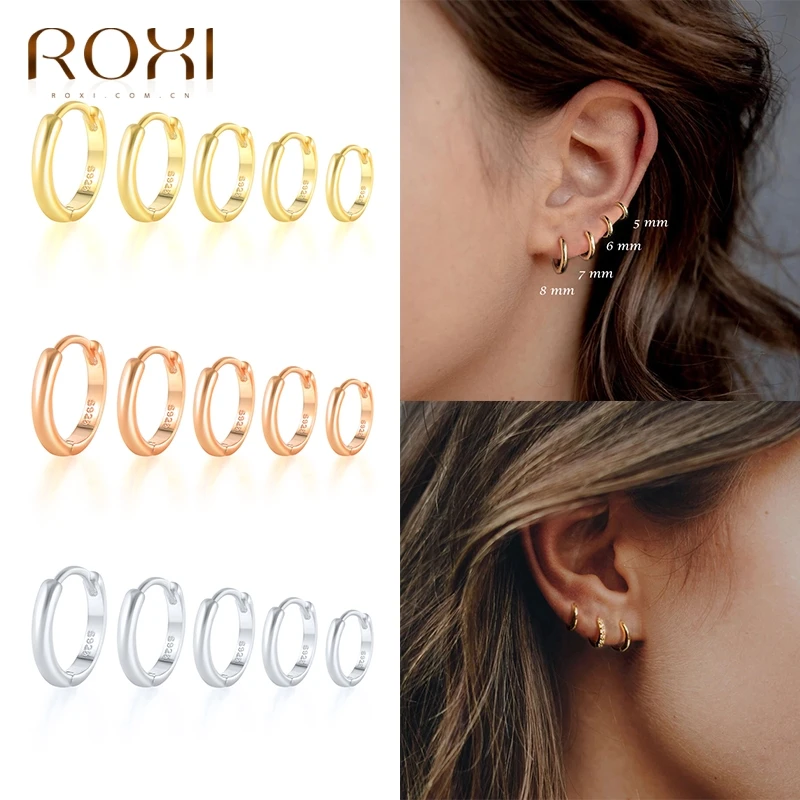 

ROXI Vintage Glossy Geometry Round Circle 925 Sterling Silver Earrings for Women Kolczyki Damskie Hoop Earring Pendientes Mujer