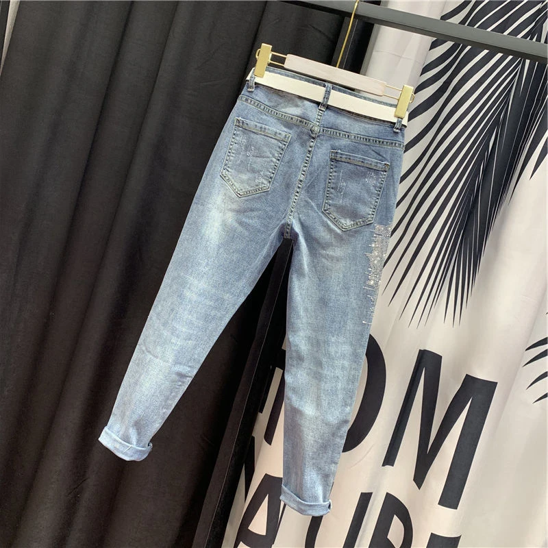 

Spring and autumn women's black loose diamond high waist jeans streetwear retro ankle length denim trousers plus size 5XL