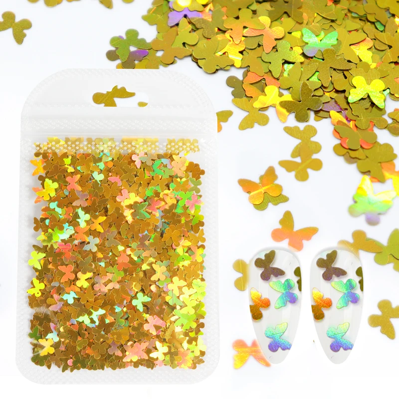 

Holographic 3D Butterfly Nail Art Sparkly Slice Transfer Decals Manicure Sequins Colorful DIY Nails Supplies For Professionals