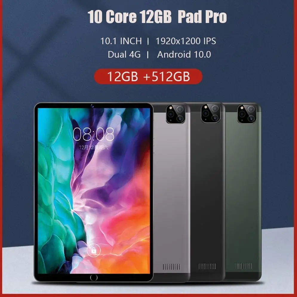512GB Tablet 10.1inch Tablets 1920x1200 IPS 12GB RAM 512GB ROM Tablet android Octa Core Android 10 Dual 4G New Pad Pro Sales