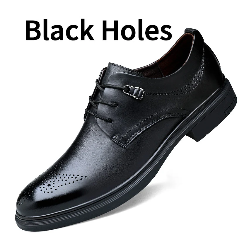 Black Holes BIMUDUIYU обувь из натуральной кожи; Мужская официальная Свадебная Классическая деловая Мужская обувь; высококачественные модельные туфли-оксфорды черного цвета из кожи; большие размеры - Цвет: Black Holes