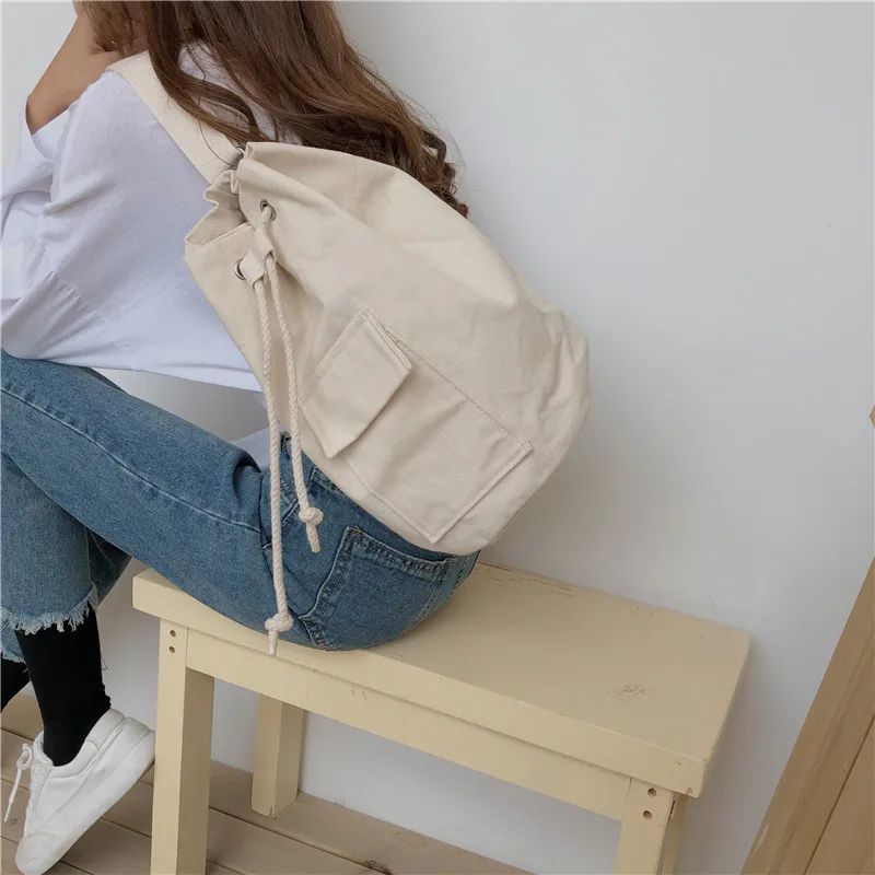 Модная женская школьная сумка GOPLUS на шнурке вместительная холщовая Дорожная для