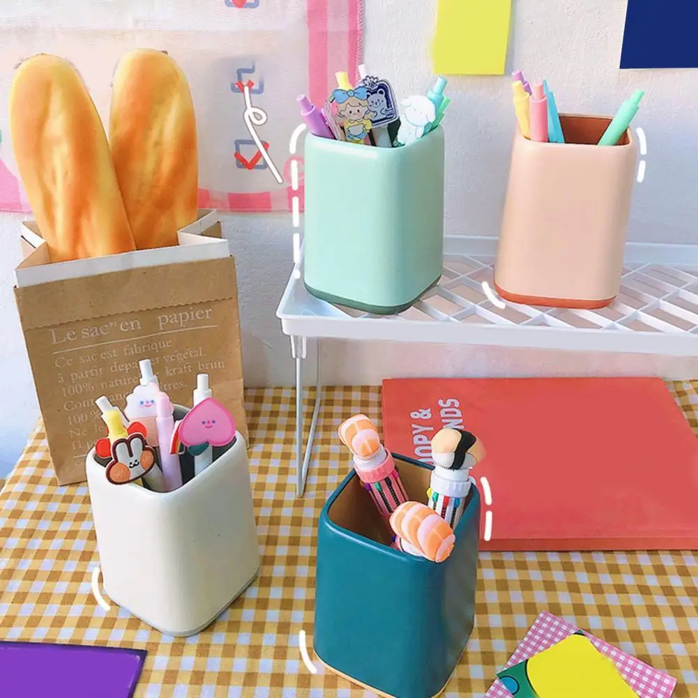 

Чехол для хранения, коробка для ручек, минималистичный портативный пластиковый двухцветный Настольный органайзер для хранения ручек и кар...