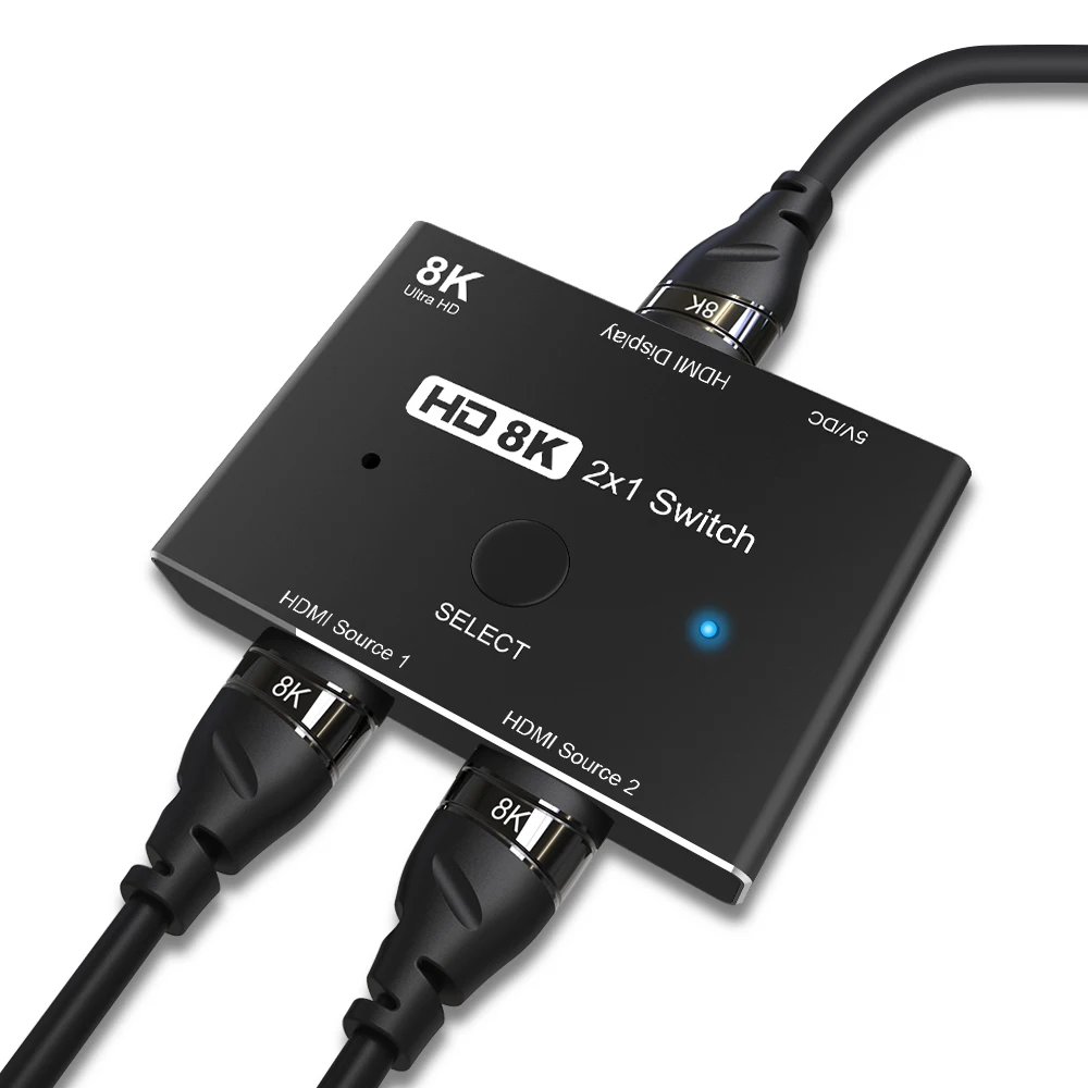 Switcher HDMI 2.1-compatible 2 in 1 out Ultra speed 48Gbps 8K@60Hz 4K@120Hz Switch adapter With switch button For HDTV Projector