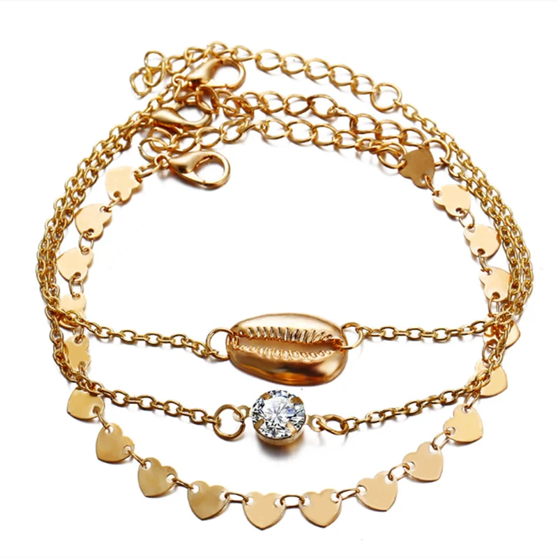 

Women Elegant 3 Pcs/set Diamond Heart Shell Bracelets Jewelry Fashion Holiday Gift