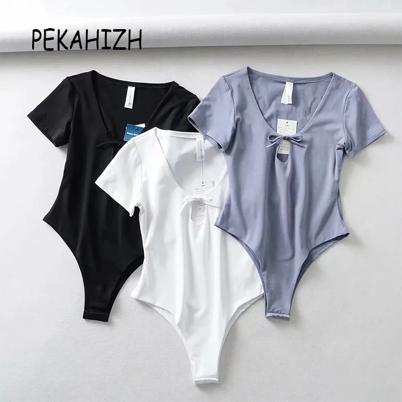 Сексуальный черный короткий рукав облегающий Белый боди для женщин Kawaii галстук