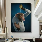 Плакат и принты забавная обезьяна лимон холст живопись Горилла животное Настенная картина для гостиной домашний дизайн