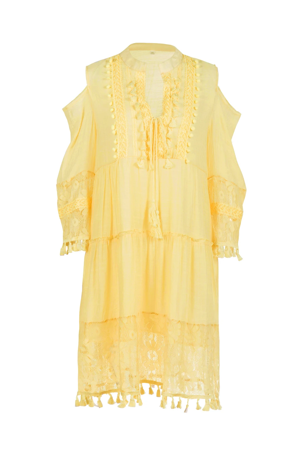Платье в стиле Boho-Chic с v-образным вырезом, женское однотонное Летнее льняное платье с кисточками в богемном стиле, платье с длинным рукавом размера плюс, женские платья