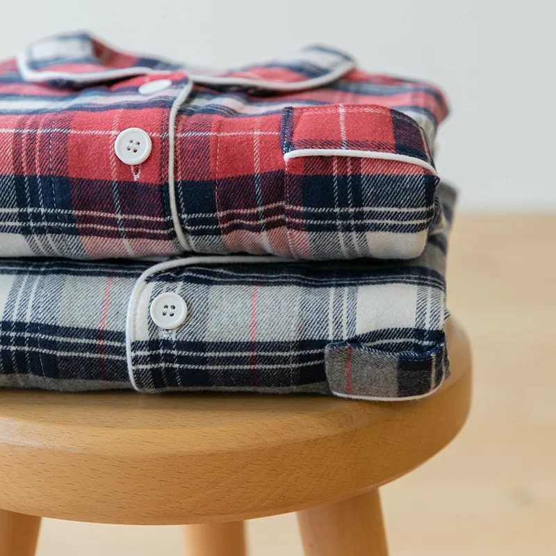 Plaid Couple Pajamas Set 2pcs Cotton Men&ampwomen Sleepwear Sexy Homewear Long Sleeve Shirt&amppants Pocket Home Clothing Nightwear | Женская
