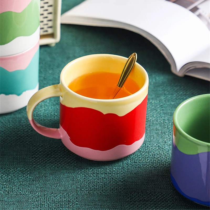 

INS Color Style Painted Ceramic Mug Cup Home School Office Milk Water Tea Coffee Mugs Heat Insulation Drinkware Reusable Cups