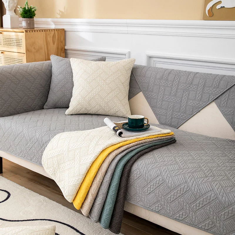 

Solid Color Non-slip Cotton Sofa Cover Quilting Sofa Cushion Towel for Living Room Furniture Decor Slipcover Armrest Couch Cover