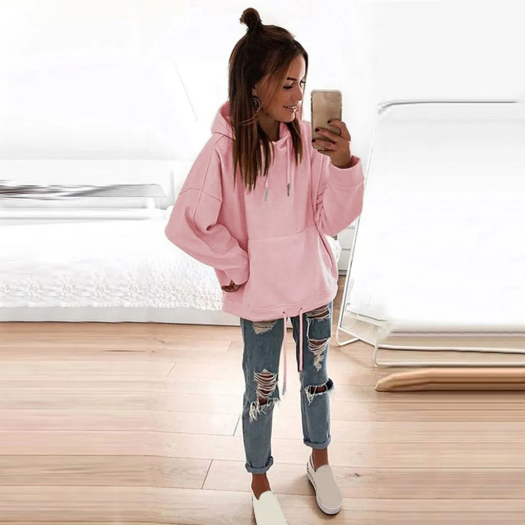 Толстовки женские с длинным рукавом Толстовка пуловер Топы из полиэстера