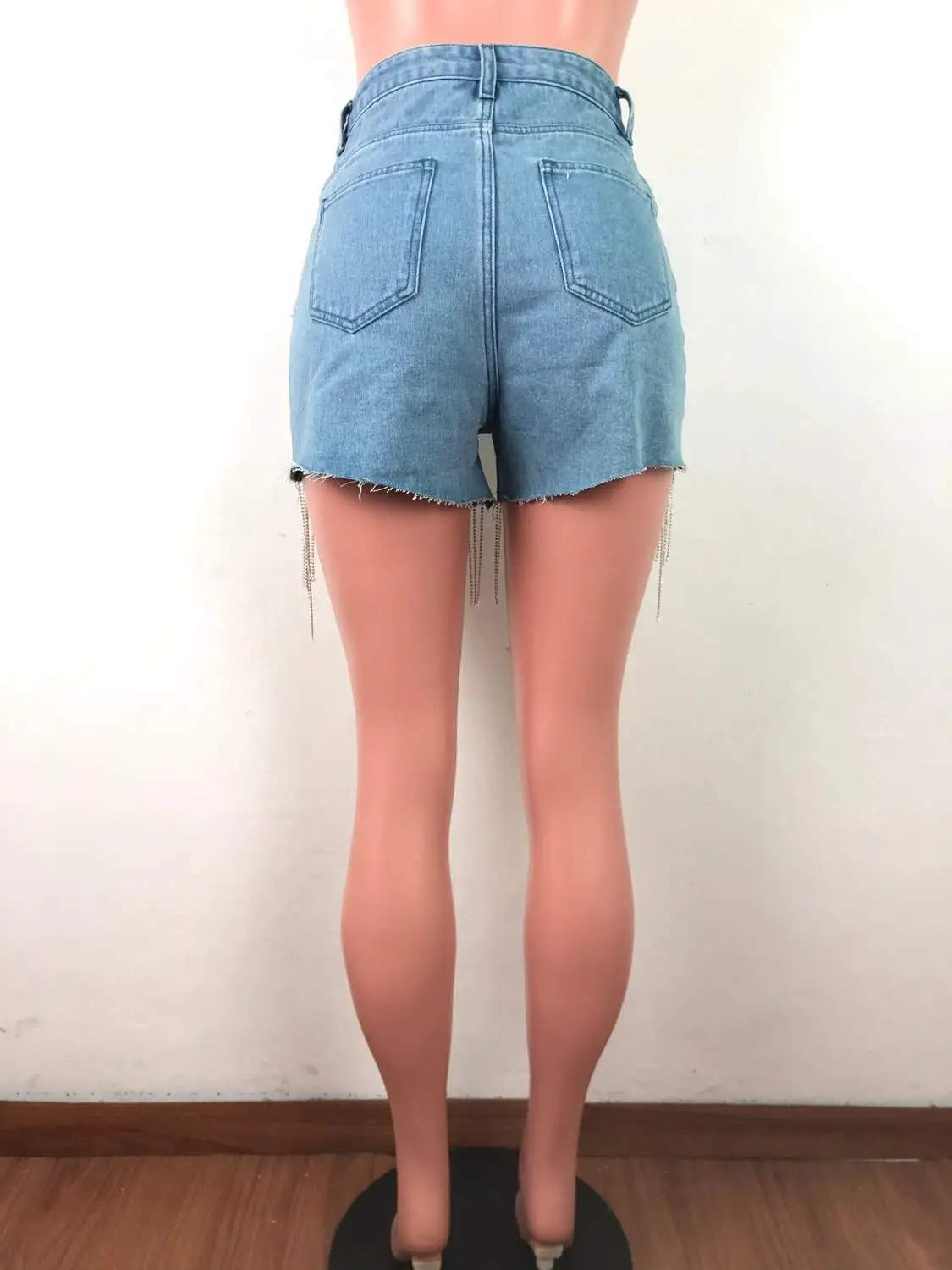 

New sexy night club solid color fringe hot pants summer slim hole mid waist button women's super shorts