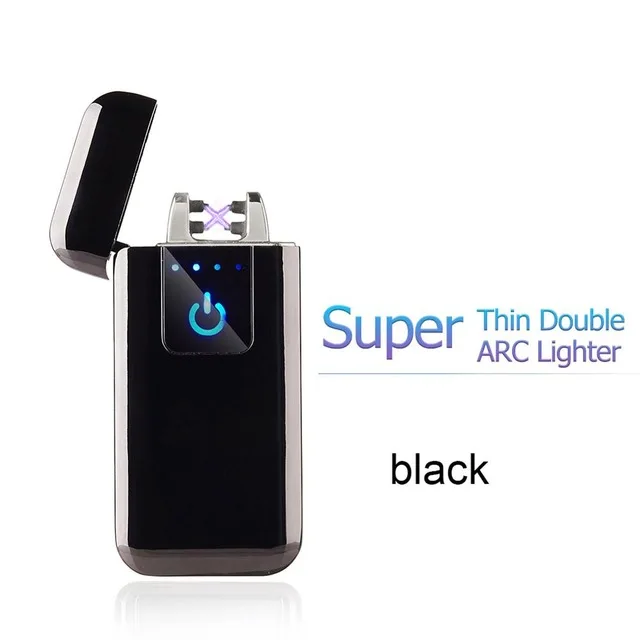 Супер тонкая Электронная зажигалка плазменная USB Зажигалка для сигарет курить может выгравировать логотип - Цвет: black  1