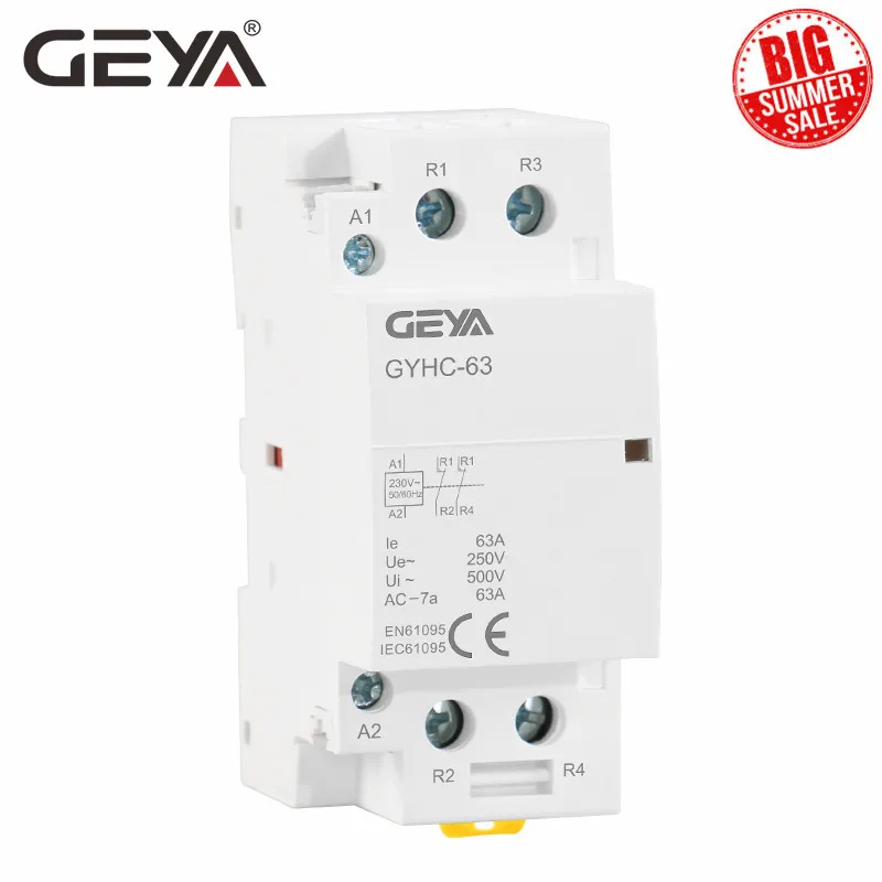 Автоматический контактор переменного тока GEYA GYHC 2P 40A 63a 2NO или 2NC AC220V 230V для монтажа