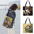Книжная полка в стиле ретро, с принтом кота, сумки-шопперы для женщин, Повседневная Сумка-тоут, женские Наплечные сумки, модные сумки для покупок, уличные пляжные сумки