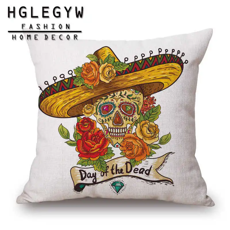 

Skull Head Flowers Print Cushion Cover Super Soft Pillowcase 45*45 Throw Pillows Covers Home Halloween Day Decor Pillow Case