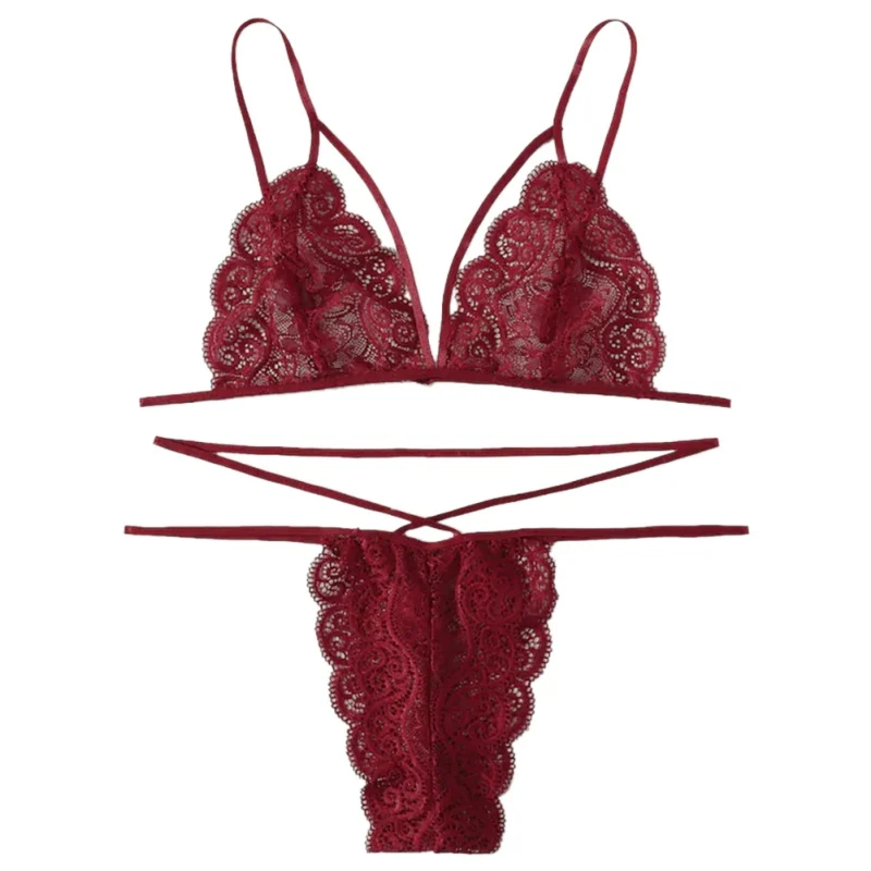 Однотонный женский комплект нижнего белья из трех предметов с вырезами